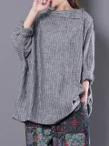 Shawl Collar Stripes Long Sleeve Blouse