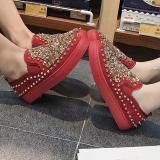 Red PU Spring/Fall Rhinestone Loafers