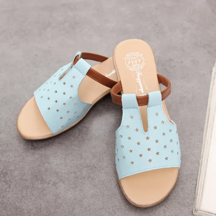Women Summer Beach Wedge Heel Star Hollow-Out Slippers