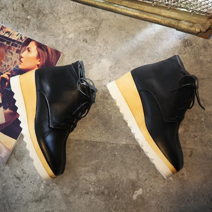 Women Wedge Heel Booties Casual Lace Up Plus Size Shoes