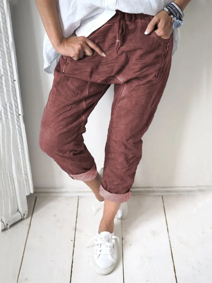 Casual Plus Size Solid Pants With Pockets