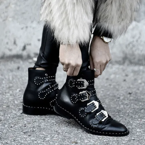 Metal Rivets Artificial Leather Office Booties Wedge Daily Chelsea Boots