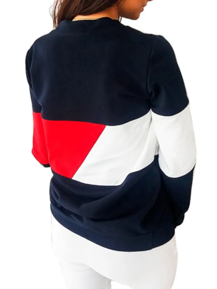 Casual Polyester Color-block Solid Sweatshirt