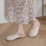Women Beach Pu Flats Faux Straw Braided Slippers Shoes