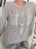 Long Sleeve Casual Buttoned Crew Neck Shirts