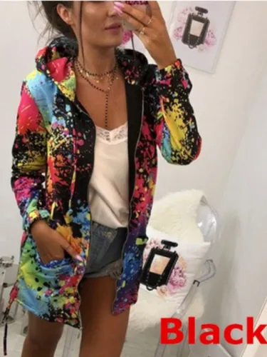 Hoodie Vintage Floral-Print Long Sleeve Coat