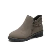 Khaki Spring/Fall Chunky Heel Zipper Boot