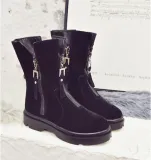 Women Date Low Heel Winter Boots Suede Platform Zipper Booties