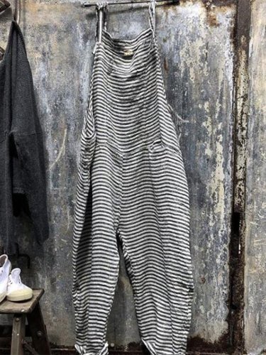Casual Striped Sleeveless Jumpsuits