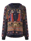 Fleece-lined Tribal Printed Long Sleeve Hoodie Coat