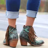 Fashion leopard tassel low heel shoes non-slip boots
