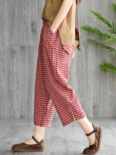 Plaid Elastic Waist Vintage Harem Pants