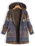 Vintage Printed Long Sleeve Hoodie Coat