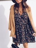 Brown Long Sleeve Solid Buttoned Corduroy Blazers