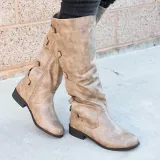 Black PU Chunky Heel Zipper Casual Winter Boots