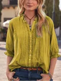 Green Half Sleeve Cotton-Blend Shirts & Tops