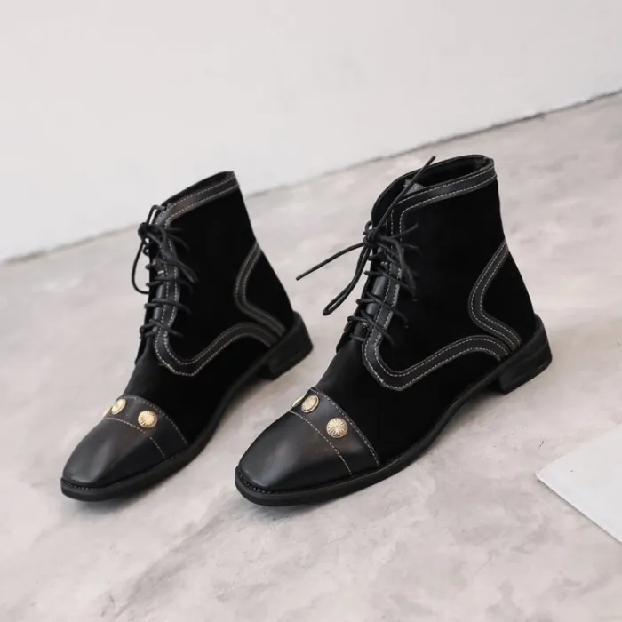 Winter Rivet Lace-Up Chunky Heel Suede Boots