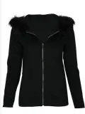 Solid Long Sleeve Faux Fur Hoodie Pockets Casual Coats