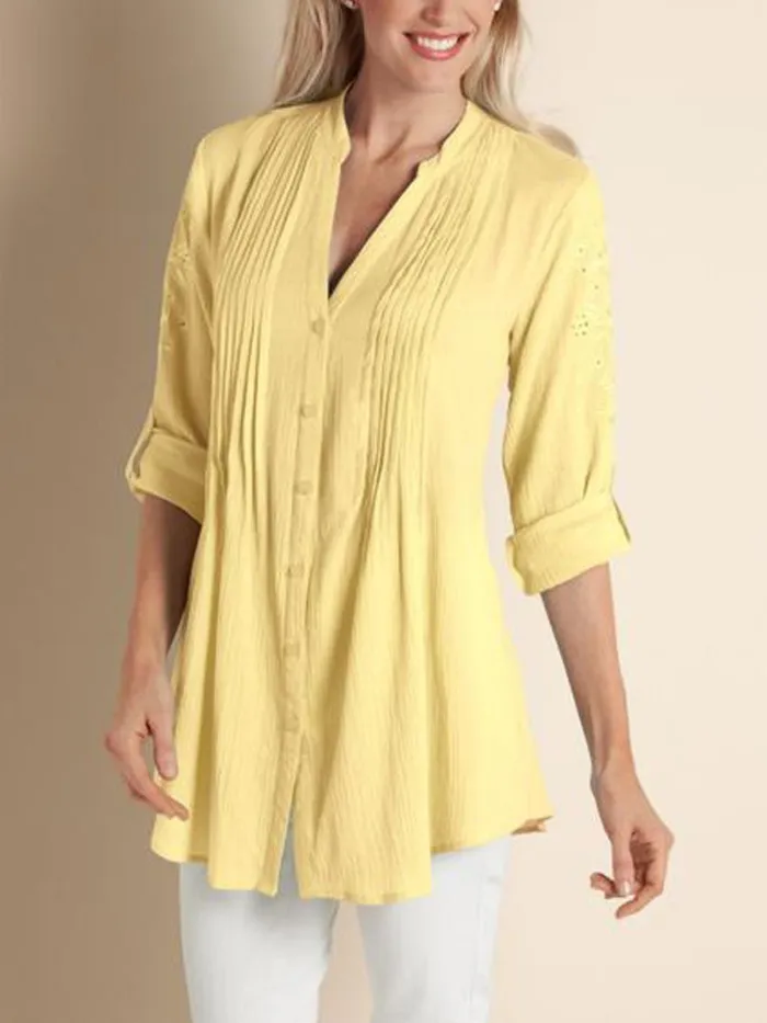 V Neck Half Sleeve Cotton Floral Shirts & Tops