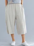 Plus Size Women Cotton And Linen Solid Loose Casual Wide Leg Pants