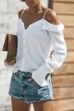 Sexy Off Shoulder Pure Color Long Sleeve Chiffon Strap Shirt
