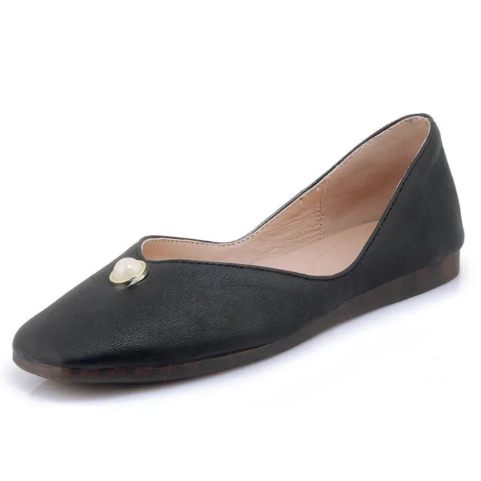 Yellow Flat Heel Imitation Pearl Casual All Season PU Flat