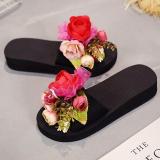 Holiday Flower Wedge Heel Slippers