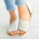 Peep Toe Side-cut Style Stacked Heel Flats