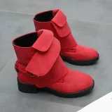 Gray Spring/Fall Buckle Chunky Heel Daily Boots