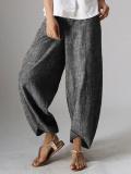 Pockets Natural Casual Plain Linen Pants