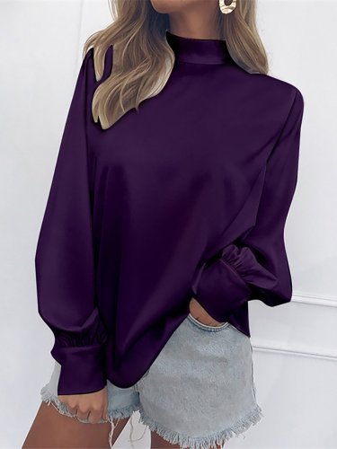 Chiffon Turtle Neck Solid Casual Blouses & Shirt