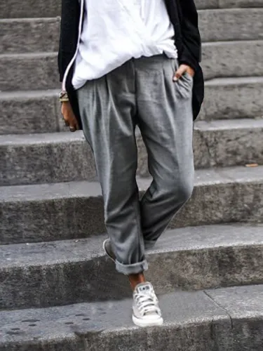 Solid Cotton-Blend Pants