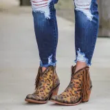 Fashion leopard tassel low heel shoes non-slip boots