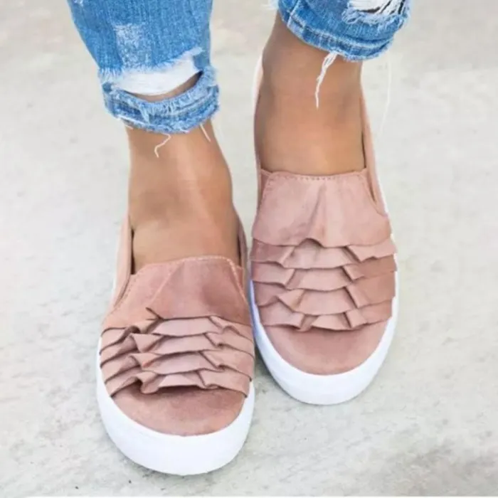 Gray Daily Flat Heel Artificial Suede All Season Ruffles Loafer