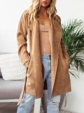 Khaki Elegant Paneled Pu Plain Coat