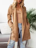Khaki Elegant Paneled Pu Plain Coat