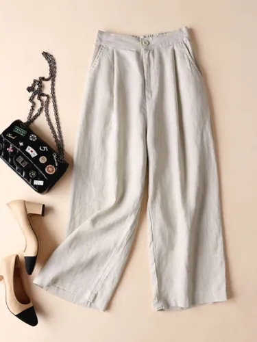 Plus Size Solid Casual Linen Loose Pants