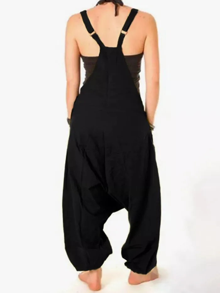 Round Neck Casual Cotton Pocket Jumpsuits
