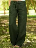 Cotton-Blend Pockets Solid Pants
