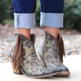 Fashion leopard tassel low heel shoes non-slip boots