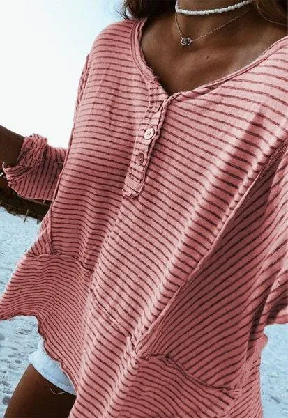 Buttoned Casual V Neck Cotton Shirts & Tops