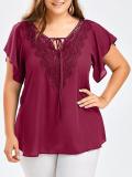 Plus Size Flare Sleeve Lace Blouse
