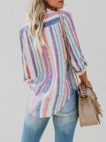 Multicolor Striped Casual Shirt Collar Buttoned Blouses & Shirt
