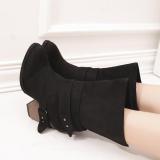 Women Comfy Suede Mid-Calf Chunky Heel Slip-On Boots