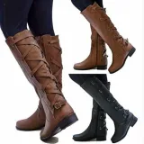 Black PU Chunky Heel Zipper Casual Winter Boots
