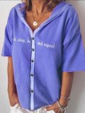 V Neck Casual Short Sleeve Cotton-Blend Shirts & Tops