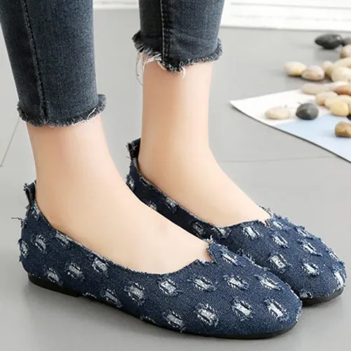Ripped Denim Casual Slip On Loafers