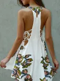 White Crew Neck Sleeveless Boho Dress