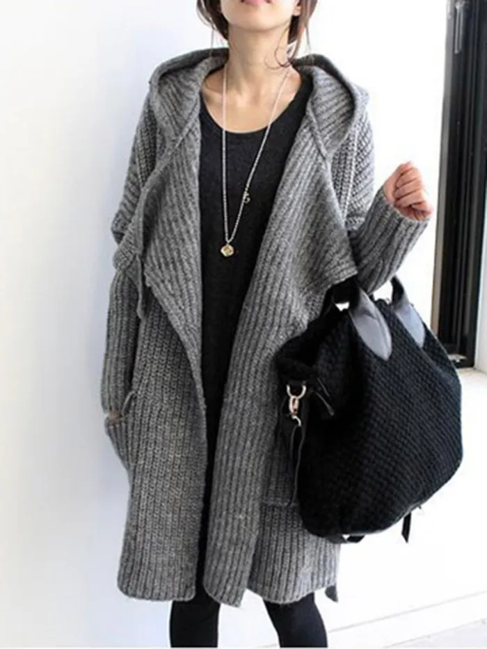 Knitted Long Sleeve Hoodie Casual Cardigan