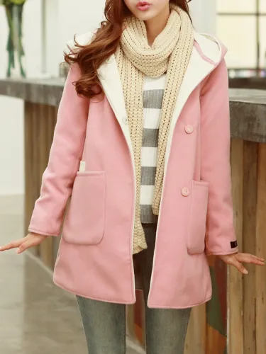 Pockets Casual Hoodie Plain Plus Size Coat